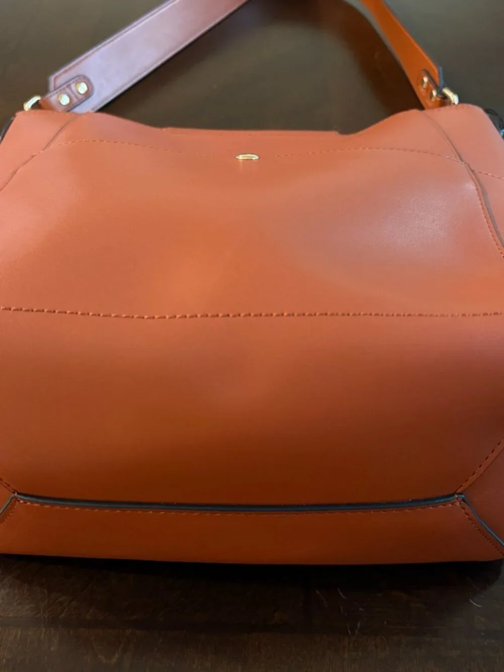 BOSTANTEN Genuine Leather Hobo Bucket Shoulder Bag Cognac Brown Gold Hardware